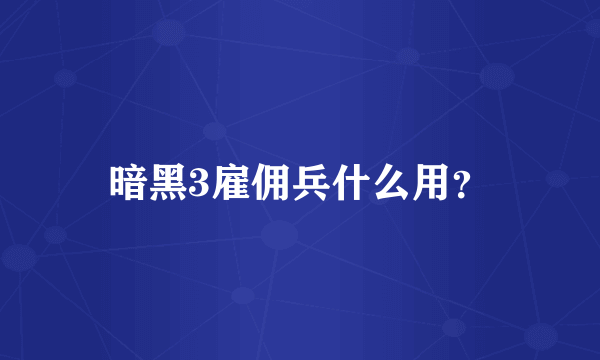 暗黑3雇佣兵什么用？