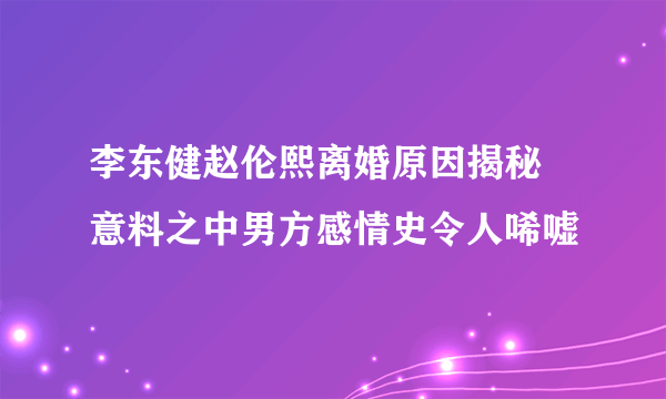 李东健赵伦熙离婚原因揭秘 意料之中男方感情史令人唏嘘