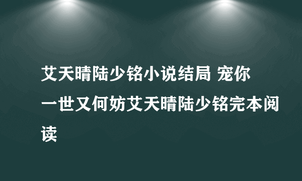 艾天晴陆少铭小说结局 宠你一世又何妨艾天晴陆少铭完本阅读