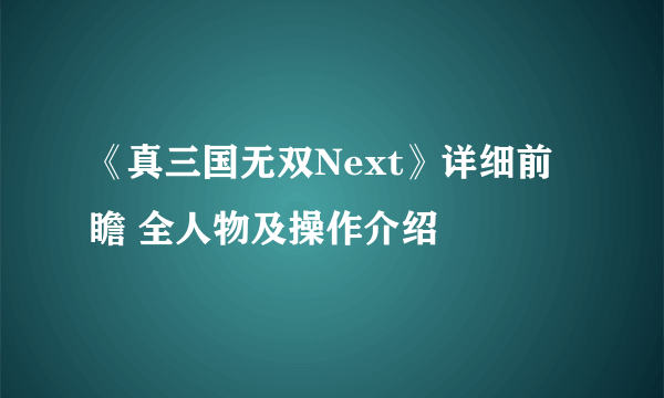 《真三国无双Next》详细前瞻 全人物及操作介绍