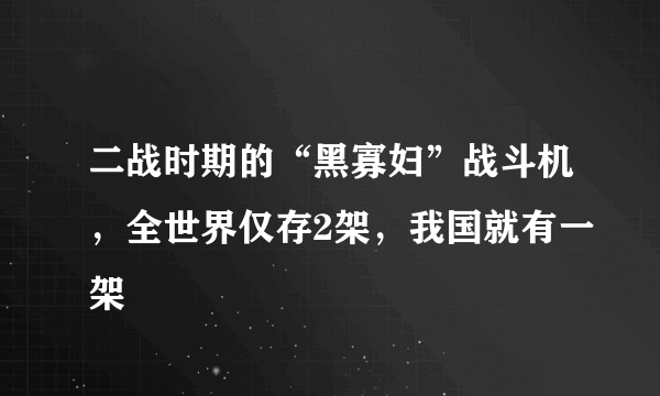 二战时期的“黑寡妇”战斗机，全世界仅存2架，我国就有一架