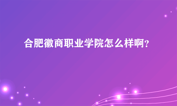 合肥徽商职业学院怎么样啊？