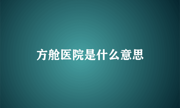 方舱医院是什么意思