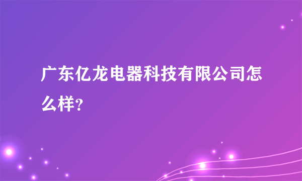 广东亿龙电器科技有限公司怎么样？