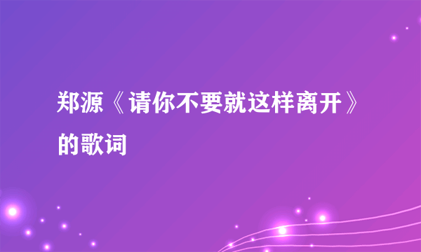 郑源《请你不要就这样离开》的歌词