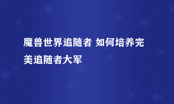 魔兽世界追随者 如何培养完美追随者大军