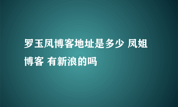 罗玉凤博客地址是多少 凤姐博客 有新浪的吗