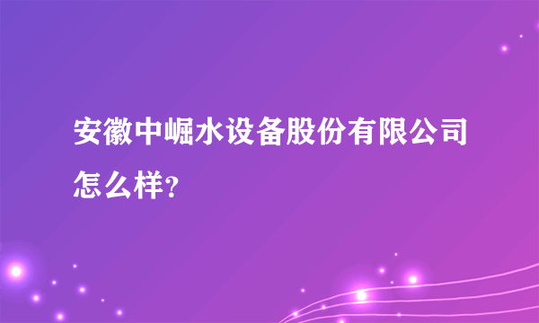 安徽中崛水设备股份有限公司怎么样？