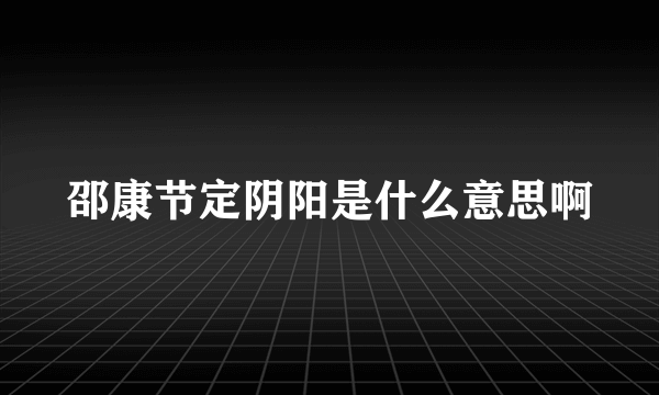 邵康节定阴阳是什么意思啊