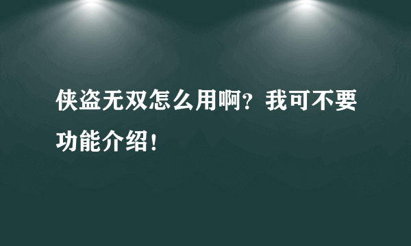 侠盗无双怎么用啊？我可不要功能介绍！