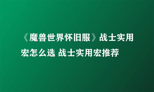 《魔兽世界怀旧服》战士实用宏怎么选 战士实用宏推荐