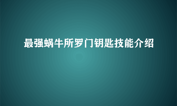 最强蜗牛所罗门钥匙技能介绍