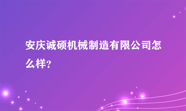 安庆诚硕机械制造有限公司怎么样？