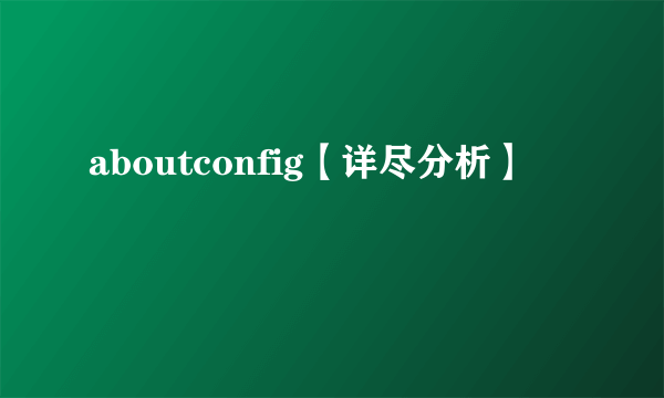 aboutconfig【详尽分析】