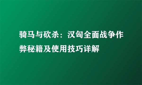 骑马与砍杀：汉匈全面战争作弊秘籍及使用技巧详解