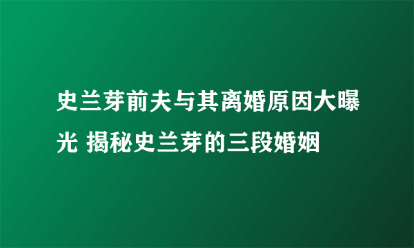 史兰芽前夫与其离婚原因大曝光 揭秘史兰芽的三段婚姻