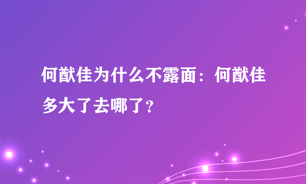 何猷佳为什么不露面：何猷佳多大了去哪了？