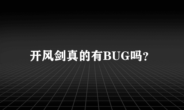 开风剑真的有BUG吗？